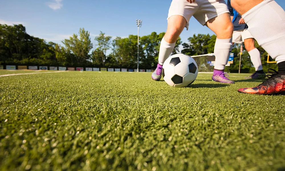 What kind of artificial grass is used on sports fields?