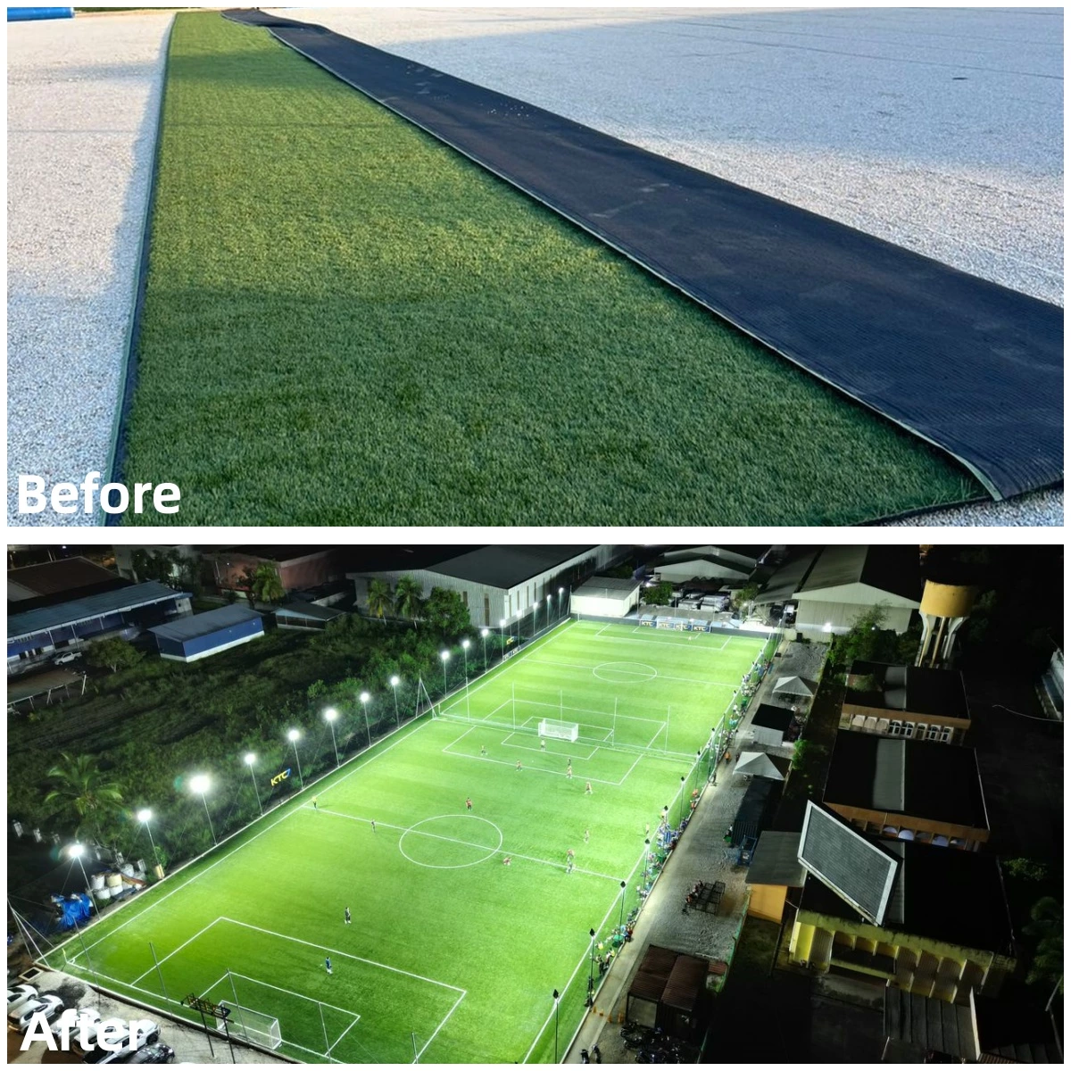Malaysia artificial turf for football field project-before and after