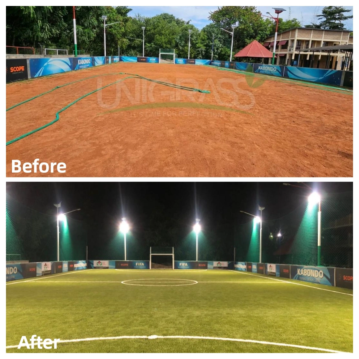 UNIGRASS FIFA artificial grass football field project in Burundi-before and after