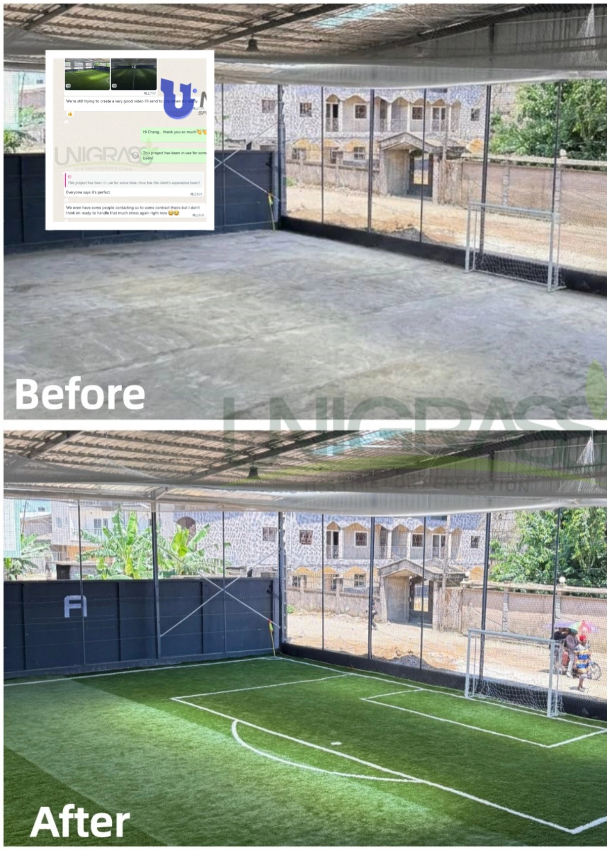 UNIGRASS FIFA artificial grass football field project in Cameroon-before and after